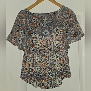 Lucky Brand Women's Multicolor Patterned Baby Doll Top S
